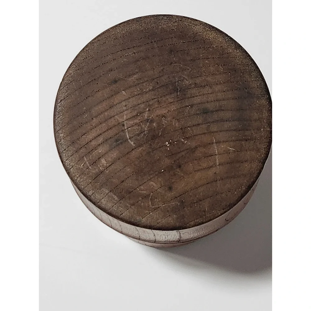 Vintage Hand Turned Wooden Ring Holder Trinket Box Bamboo Style Jewelry Case